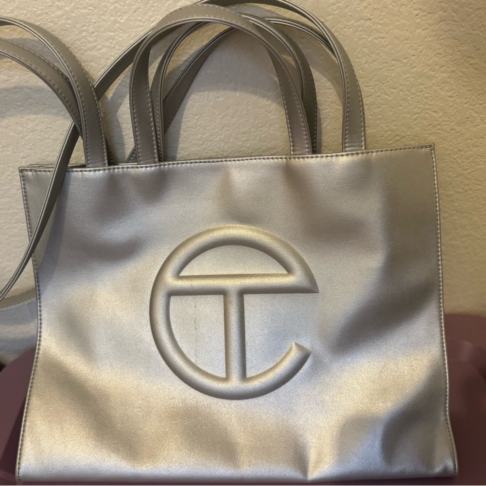TELFAR MEDIUM Metallic Silver Tote Bag